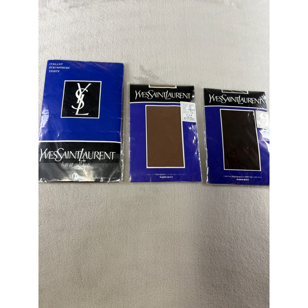 Vintage Yves Saint Laurent Tights Bundle 3 Pairs Black Brown Hosiery YSL New
